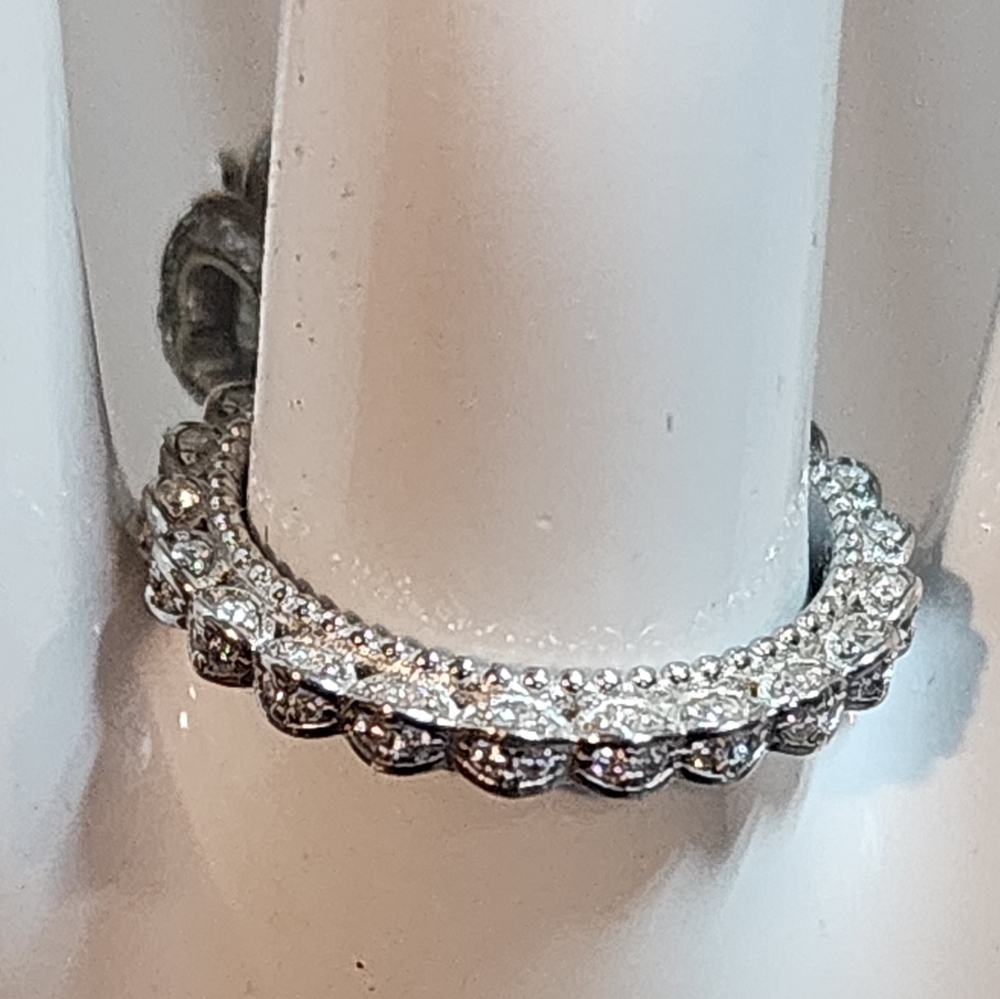 Vintage Style Mossinite 3ct Ring Sz 7 Round Flower EUC - Picture 7 of 12